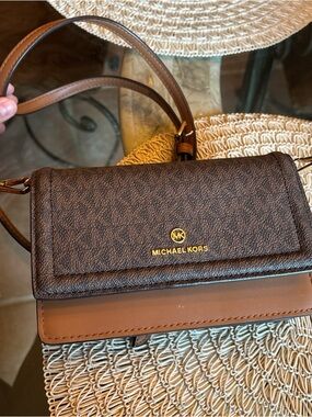 Michael Kors Chocolate Brown & Tan Signature Crossbody Bag